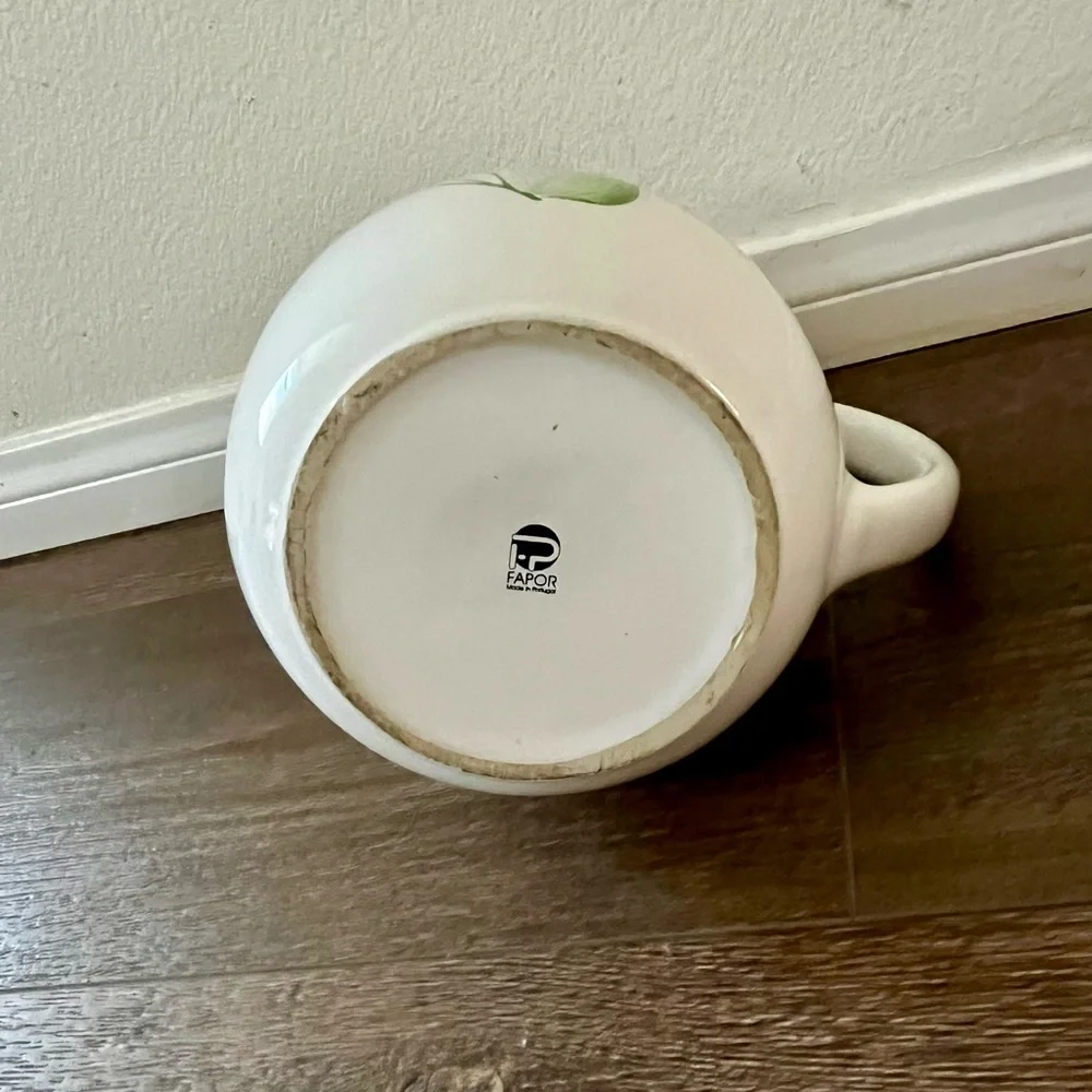 White Ceramic Pitcher with Herb and Lemon Design from Portugal
